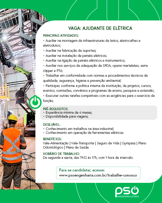 vaga de emprego ajudante de eletrica ipatinga mg