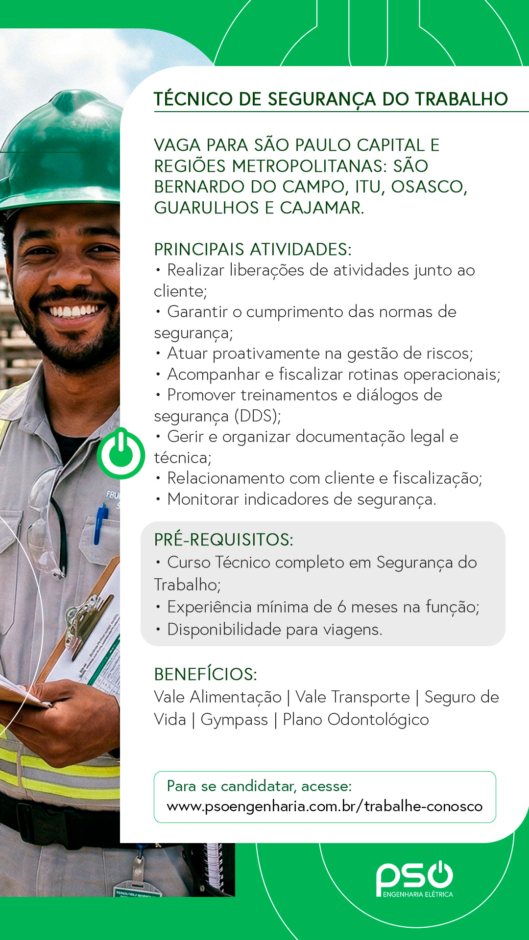 VAGA TECNICO DE SEGURANÇA SAO PAULO PSO